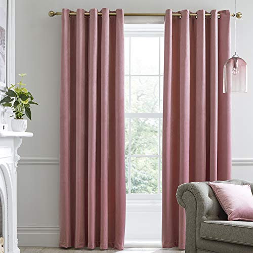 Laurence Llewelyn-Bowen Montrose Blush Blackout, W66 x L54 (168 x 137cm), Velvet Living Room & Bedroom, Pink Thermal/Eyelet Curtains, Polyester