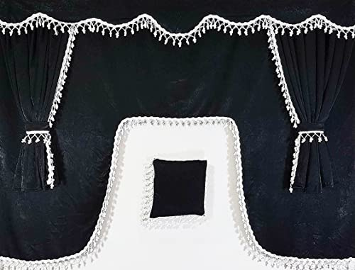 Tende per camion in peluche di velluto nero adatta a tutti i modelli di camion decorazione protezione solare con pon pon bianca