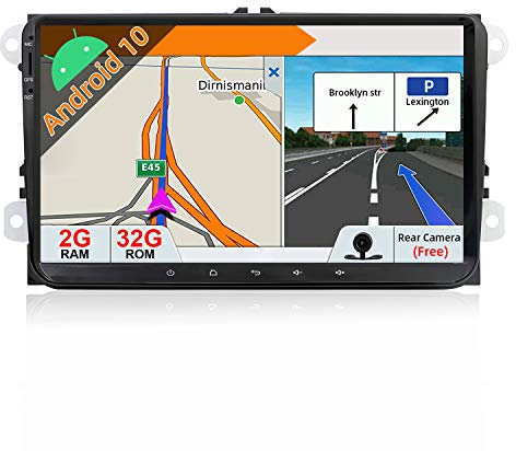 JOYX Android 10 Double Din bilstereohuvudenhet passar till VW Golf/Skoda/Säte/Passat/Polo |9 tum 2G + 32G |Gratis backup-kamera och Canbus |Stödjer DAB WIFI BT ratt Sat Navi CarAutoplay MirrorLink