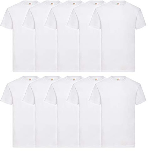 Fruit of the Loom - T-shirt da uomo, modello originale a T, confezione da 10 pezzi, 10 x bianco, XXXXL