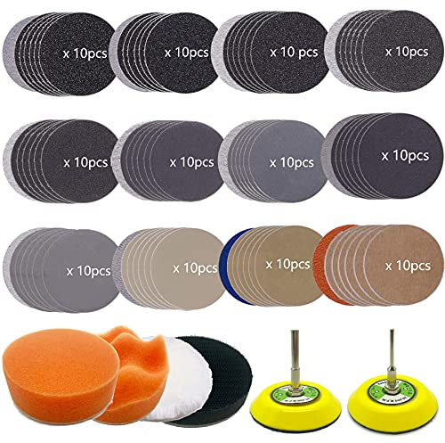 3 Inch Sanding Discs Drill Sanding Attachment Headlight Restoration Kit 60-10000 Sand Paper Assortment Pack Car Sanding Kit Buffing Pads with Rotary Tools for Car Wood Metal Glass