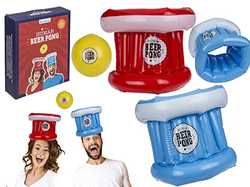 ReWu Partyspiel Partyspaß Trinkspiel Beerpong Bierpong Bierpongset mit 2 Aufblasbaren Hüten und Ball