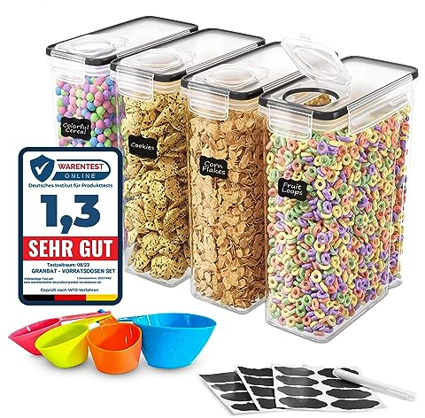 GRANDAT® Vorratsdosen mit Deckel Luftdicht - (4x4L) Vorratsbehälter Set Aufbewahrungsbox Küche Aufbewahrung Küchen Organizer BPA Frei kunststoff für Nudeln Müsli Reis Mehl Cornflakes