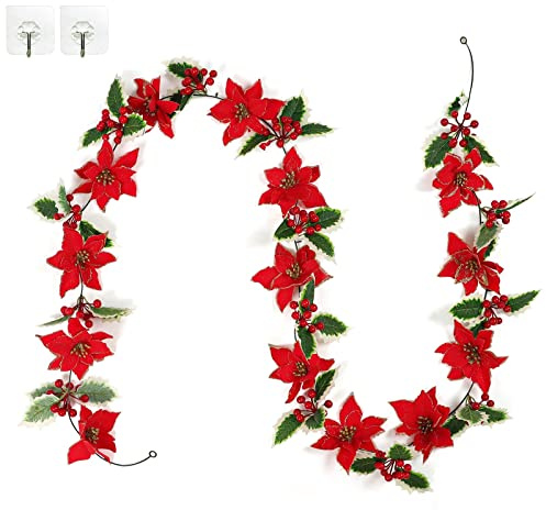 SOMYTING 250cm Guirlande de Bayas Rojas Artificiales para Árbol de Navidad - Decoración Navideña para Vacaciones