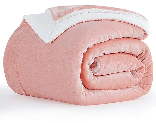Aisbo Sherpa Fleece Sofa Blanket, 130 x 150 cm, Winter Sofa Throw, 130 x 150 cm, Sheep Pink, Soft and Warm