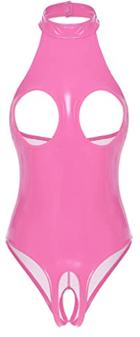 Choomomo Body Siamois Femme Lingerie Cuir Métallique Ouvert Sein Nu Catsuit à Manche Longue Bodycon Creux Bandage Babydoll Clubwear S-5XL