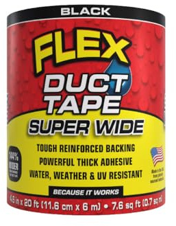 Flex Duct Tape, Super Wide, 4.6 Inches x 20 Feet, Black, Heavy Duty Strong, Multi-Surface, Water, Weather and UV Resistant, Tearable, Perfect for Boxes, No Residue