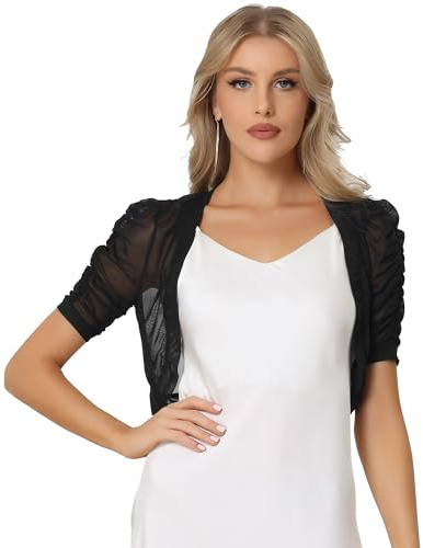 Allegra K Dam kortärmad Shrug Mesh genomskinlig bolero nättyg öppen kofta