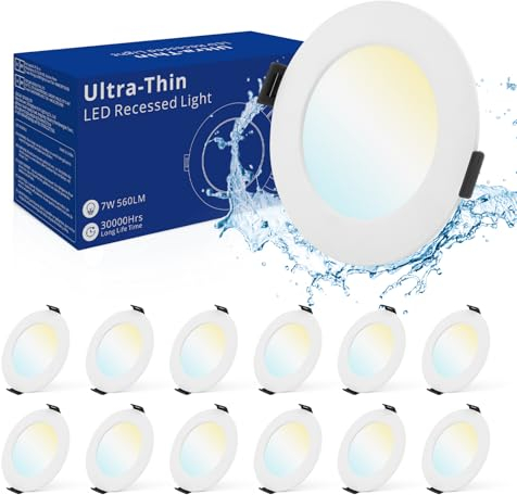 Bojim Einbaustrahler LED 230V Flach, Deckenspots für Badezimmer Wohnzimmer, Warmweiß Neutralweiß Kaltweiß, 7W 95mm - 110mm Lochmaß, Ultra Flach 25mm, IP44, Deckenspots Einbauspot, 12er Set
