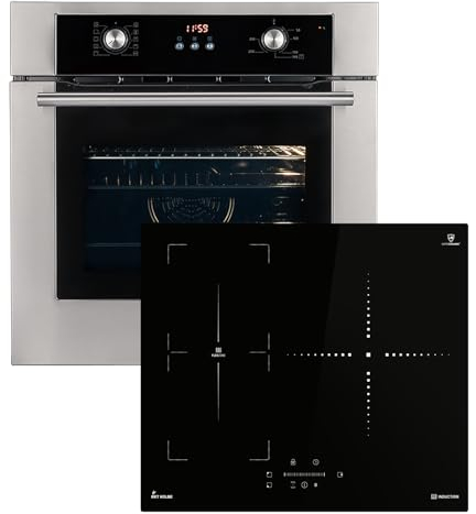 Cuisinière: 60cm Four encastrable BO8810SS + 59cm Plaque Induction IND5903SP | Gril | Air chaud | Tiroirs télescopiques | Timer automatique | Double Vitrage d'isolation thermique | SET8810IND593SP