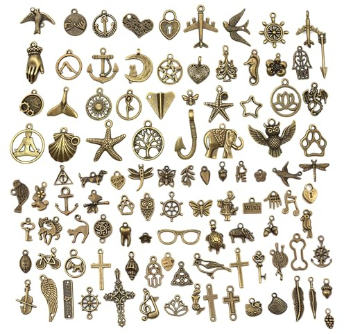 PAITOK Charms Pendants for Jewellery Making,100 Pieces Mixed Retro Alloy Charms Set for Bracelet Necklace Earrings Making DIY Crafts
