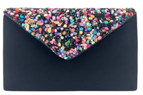 MODELISA - Bolso Clutch Cartera De Mano Piedra Cadena De Hombro Fiesta Noche Evento Boda Mujer (Negro)