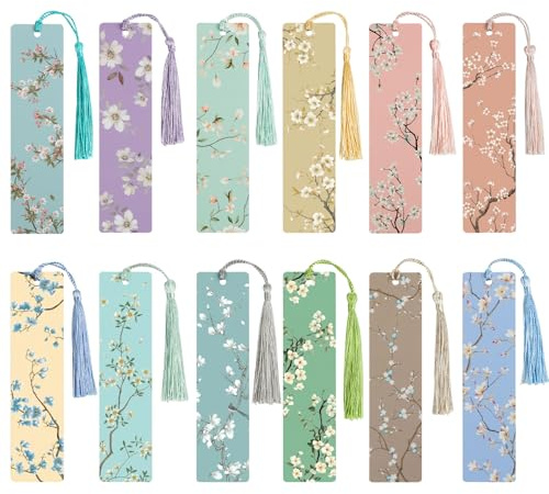 BETESSIN Lot de 12 Marque-pages Branche de Fleur en Papier avec Pompon Bookmarks Marqueur Livre Cadeau pour Enseignants Étudiants École Amateurs de Livres