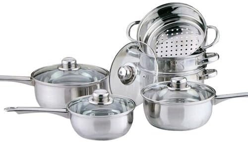 6Pc Stainless Steel Cookware Set - Includes 3 Steamers & 3 Saucepans with Ventilated Glass Lids | Mirror Polished, Handles, Kitchenware | Strong Quality, Long Lasting & Durable
