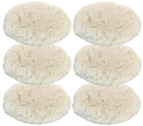 Vossner Polierfell 180mm Pad Polierhaube Polierset für Poliermaschine, Wollhaube Polierpad Wollpad Polierfell Wollpuffer Polierhauben Lammfell für Autopoliermaschinen (6)