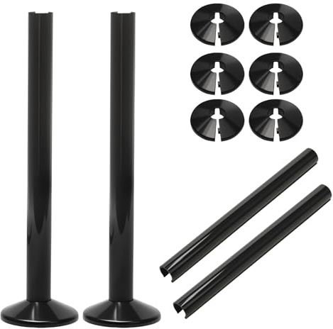6 Pcs Radiator Pipe Collars Plastic and 2 Pcs Radiator Pipe Covers Set, Radiators Pipes Sleeves, Radiators Pipes Caps Black, 15mm x 200mm, for Professional Home Finishing