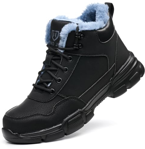 UOQC Safety Boots Steel Toe Cap Waterproof Thermal Work Boots Winter Keep Warm For Men Women Safety Trainers Shoes Lightweight Comfort Protective Black 8UK