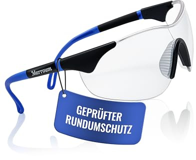 Merroum Skyddsglasögon vuxna EN166 EN170 – lätta säkerhetsglasögon 26 g – UV-skydd, anti-dimma, reptålig, klar sikt utan distorsion – halkfria – skyddsglasögon för kvinnor och män cyan blå