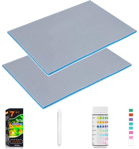 Prmape 2 Piezas Esponja Filtro Acuario, Algodón Filtrante Multicapa - Reutilizable - Recortable + 100 Piezas 7 en 1 Tiras Reactivas Acuario + 1 Piezas Tubos de Ensayo Plastico