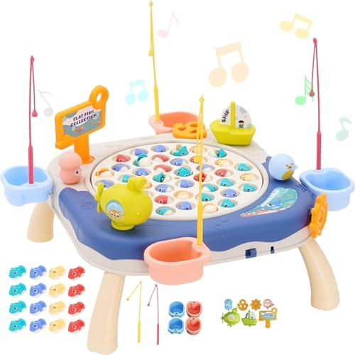 Juguete de Pesca Eléctricos Musical con 42 Peces y 8 Tiras de Caña de Pescar,Juego de Pesca con Juguete Musical,Juego de Pesca para Niños,Adecuado para Niños a Partir de 3 Años