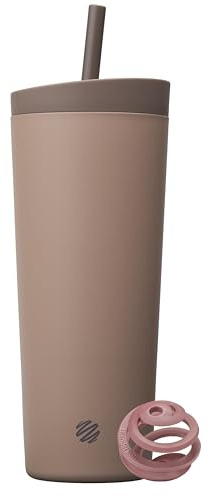 BlenderBottle 2-in-1 Insulated Stainless Steel Shaker Tumbler, Swig Leakproof Lid, Straw, BlenderBall, BPA Free, For Protein Shakes, Smoothies, And Pre Workout, 24 oz, Brown (Cocoa)