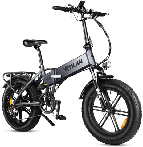 VITILAN V3 Bici Elettrica Pieghevole, Bicicletta Elettrica da 48V 13Ah Batteria Rimovibile,Velocità Massima 25 km/h, Motore Potente da 250W, Pedalata Assistita per 60-80 km, Gomme 20×4.0（Grigio）