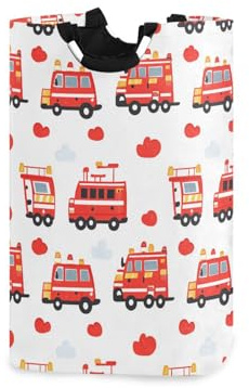 ALAZA Cartoon Cute Fire Truck Collapsible Laundry Basket, Laundry Hamper with Handles for Laundry Room Bedroom Bathroom