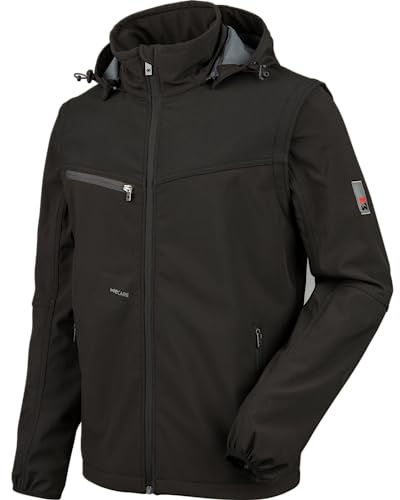 WÜRTH MODYF Softshelljacke Stretch X – hochwertige Arbeitsjacke für Zimmermänner oder Dachdecker in der Größe S – wasserabweisend (8.000 mm WS) mit abnehmbaren Ärmeln & Kapuze – in schwarz