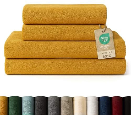 Blumtal Juego de 2 Toallas de Baño (70x140cm) + 2 Toallas de Manos (50x100cm) - Juego de Toallas Suaves y Absorebentes, 100% algodón, Certificado Oeko-Tex 100, Amarillo Mostaza