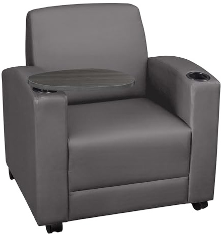 Regency Nova Arm Chair with 360-Degree Swiveling Tablet, Grey Upholstery, Ash Grey Finish, Ergonomic Design for Office, Home, Study, or Lounge Seating