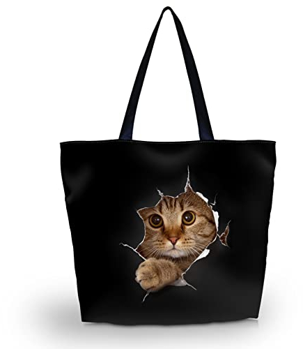 AOKSUNOVA Einkaufstasche Bedruckt Faltbar Stoffbeutel Stofftasche Tragetasche Shopping Bag Katze 43 x 35 x 10 cm