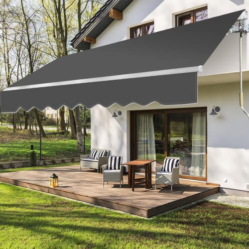 Randaco Store Banne Manuel 350 x 300 cm Gris, Auvent à bras articulé pour balcon, Réglage d'angle (0-30 °), Anti-UV et imperméable, Aluminium/polyester