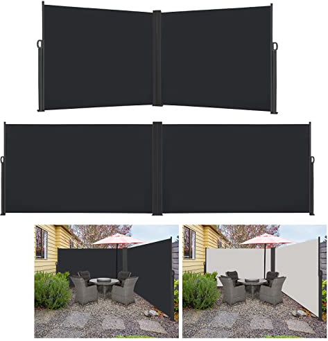 HENGMEI Dubbelsidig markis sidomarkis, utdragbar markiser, solskydd, balkong, insynsskydd för balkong, terrass, trädgård, utomhus (180 x 600 cm, antracit)