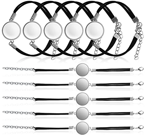 EXCEART 10 StüCk ArmbäNder Mit Cabochon Fassungen DIY Schmuckherstellung ZubehöR Kunstleder ArmbäNder Mit Glaskuppeln FüR Dekoration