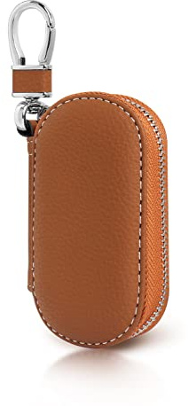 Pochette Porte-Clés, Porte Clef Voiture en PU Cuir Rétro Porte Cle Voiture avec Fermeture éclair, Etuis Porte Clés pour Hommes (Marron)
