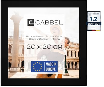 CABBEL Marco 20x20 cm, negro, marco de madera MDF resistente, plexiglás inastillable, para colgar y colocar, ideal para fotos / imágenes / collage
