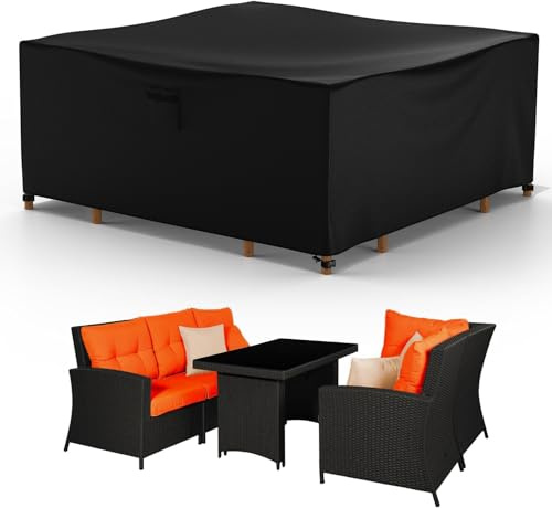Armorget Funda Muebles Jardin Impermeable 150x150x75 cm, 600D Oxford, Funda Mueble Exterior, a Prueba de Viento, Anti-UV, Funda Mesa Jardin con Salida de Aire, Hebillas, Cordón Ajustable