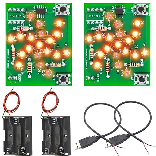 Youmile 2 pcs Soldering Practice Kit Board LED Rotating Windmill Flashing Light Adjustable Speed SMT/for SMD Prototype PCB Board DIY Welding Circuit with Three-AA battery box USB two-core cable