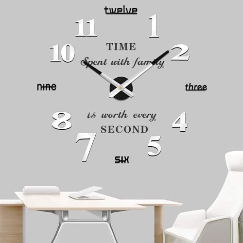 Vangold Orologio da Parete Moderno Grande orologio da Parete Senza Cornice con Specchio 3D Adesivo fai da te per Decorare la Parete Vuota di Casa