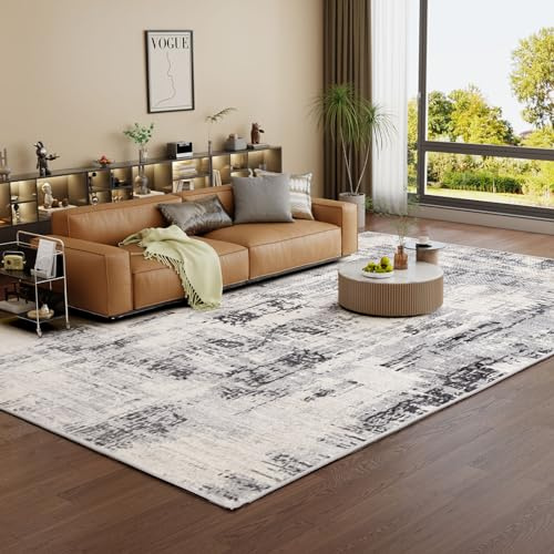 Vamcheer Teppich Wohnzimmer Kurzflor Moderner - Schlafzimmer Teppiche Flauschiger,Waschbar Boho Teppich,Teppiche Groß für Arbeitszimmer, Büro,Super Weich, Anti-Rutsch, 240x300 cm Beige/Grau
