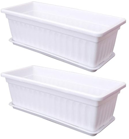 BESPORTBLE 2stücke Pflanzgefäße Aus Kunststoff Rechteckige Blumenkästen Mit Untersetzern Für Balkon Und Gartenpflanzen Mit Drainagelöchern Für Optimale Bewässerung Und Belüftung