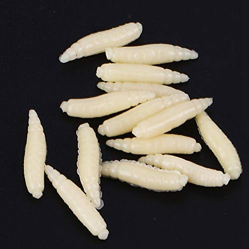 200pcs 17mm Yellow Artificial Maggot Grub Soft Lure Fishing Baits for Freshwater Fishing Beginners
