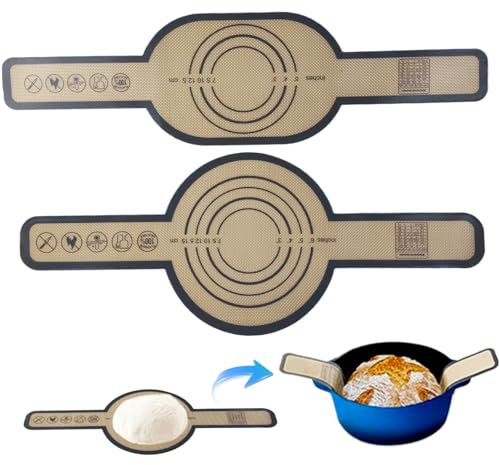 Élingue de pain, tapis de pain à pain en silicone 2pcs pour le four hollandais non de boulangerie en silicone ovale ＆ tapis de pâte à forme ronde avec manche de pâtisserie réutilisable pour la pâte