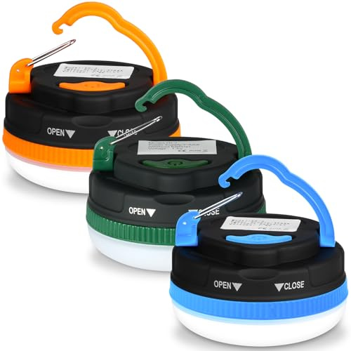 Flintronic Linterna Camping Recargable, 3 Piezas LED Lámpara Camping con Base Iman & Gancho, USB Luz SOS Portátil con 3 Modos, IP43 Impermeable para Emergencia, Acampar al Aire Libre, 3 Colores