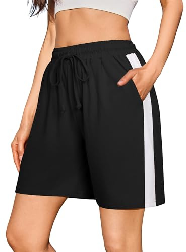 Litherday Shorts dam, korta byxor, bomull, hög midja, sportbyxor, korta, sportshorts, joggingbyxor med fickor för fitness, löpning, gym