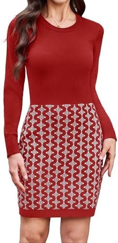Gyabnw Vestidos Mujer Suéter de Punto de Manga Larga Cuello Redondo Vestido Largo Mujer de Otoño Invierno Estampados de Moda Jersey para Festivales o Diaria