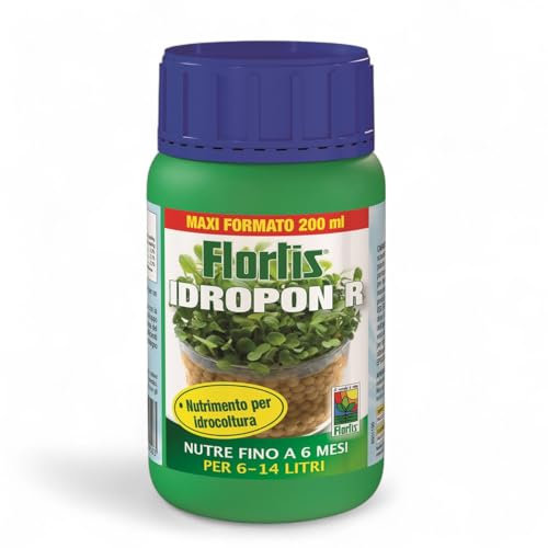 Flortis Idropon R 200ml nutrimento professionale per idrocoltura. Concime per coltivazione idroponica, fertilizzante per serra indoor coltura piante nutritivo pianta fino a 6 mesi. Formato convenienza