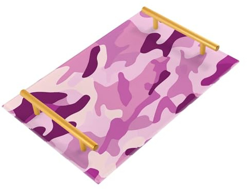 Bandejas decorativas de camuflaje morado lila con asas con asas para sala de estar, joyas, perfumes, para transportar alimentos, charolas para servir comida