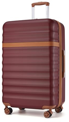 KONO Großer Koffer Trolley Reisekoffer leicht aus ABS+PC mit 4 Rollen Hartschalenkoffer TSA Schloss (Rot/Braun,XL)