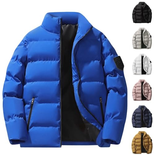 Générique Doudoune Homme Hiver Chaud Doudoune Matelassée Zippé Blouson Épais Manteau Veste Bomber Jacket Puffer sans Capuche Casual Sport Manteaux Classique Outerwear Vêtements 001 Bleu XL